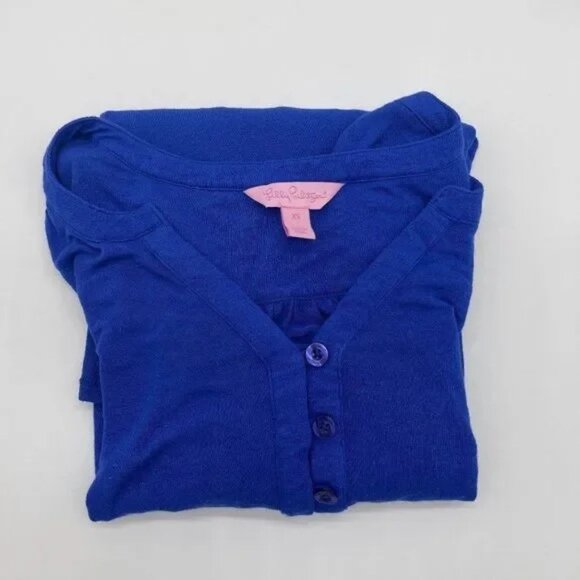 Lilly Pulitzer Top Lilias Blue Iris Long Sleeve Tunic Henley Size XS - Picture 10 of 10